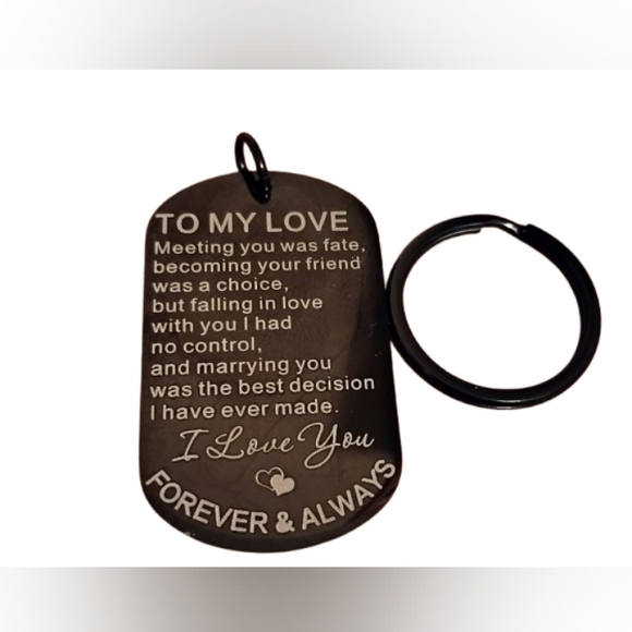 Black Engraved To My Love Romantic Quote Dog Tag Keychain Gift - Picture 2 of 3